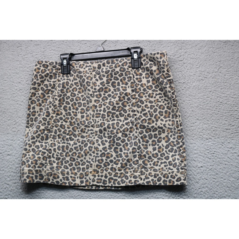 Jolt Women's Leopard Mini Skirt-Size 13-31W-Faded Denim-Back Zip-Y2K
